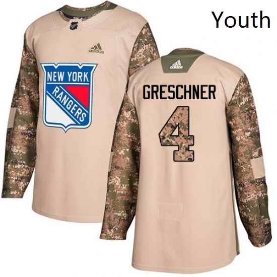 Youth Adidas New York Rangers 4 Ron Greschner Authentic Camo Veterans Day Practice NHL Jersey